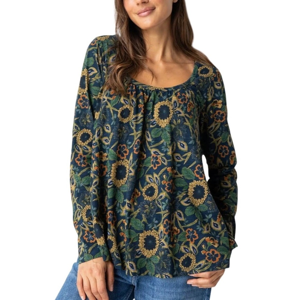 Natural Life Womens Floral Long Sleeve Cotton Knit Tunic Top Small Boho Fall